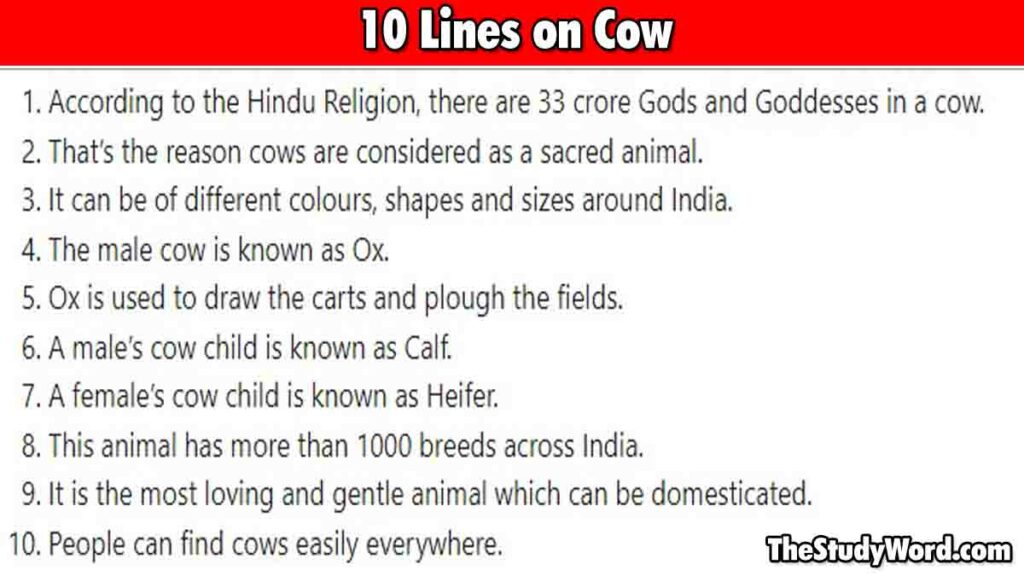 10 Line Essay on Cow in English