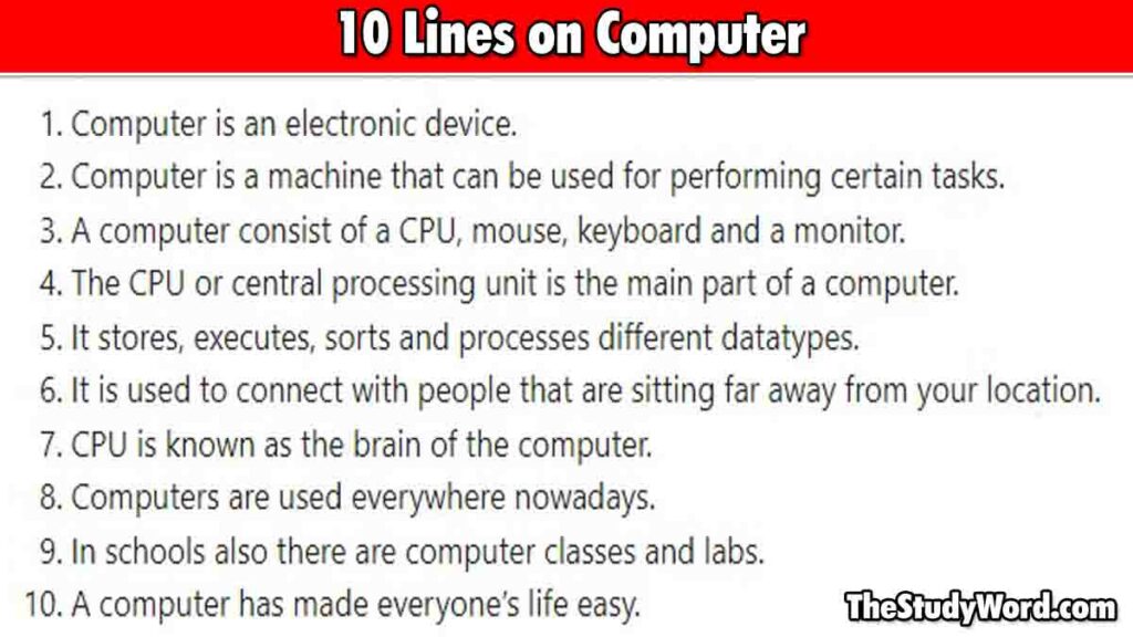 10 Lines on Computer