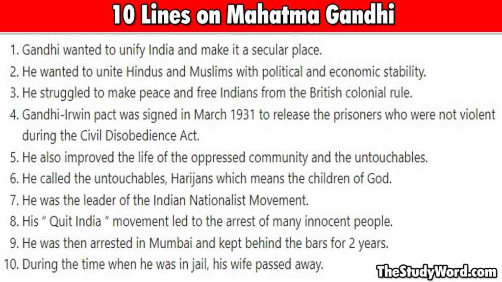 10 Lines on Mahatma Gandhi in English