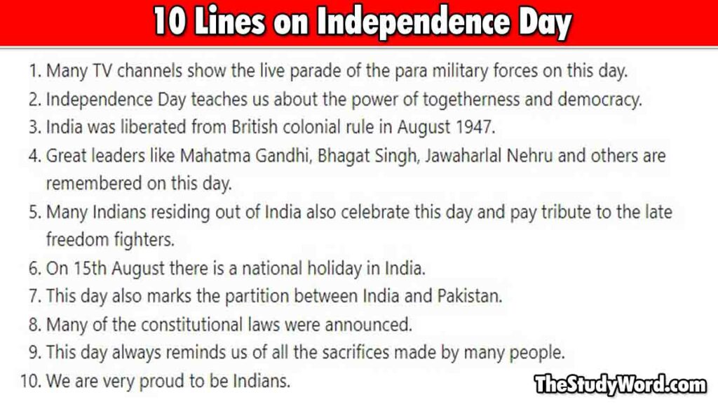 Independence Day Essay 10 Lines