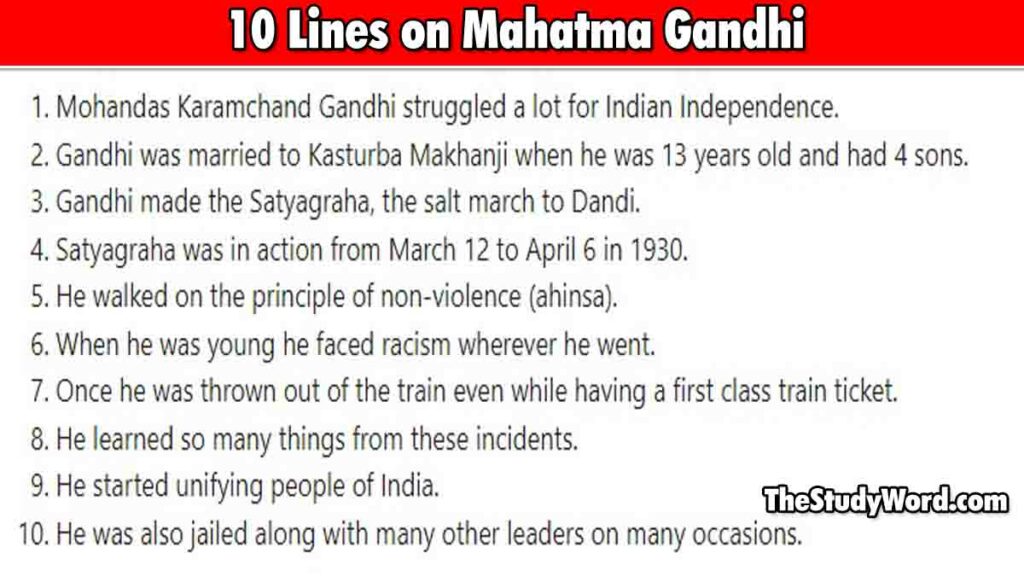 Mahatma Gandhi Essay 10 Lines