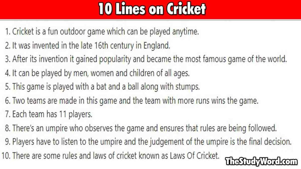 10 Line About Cricket