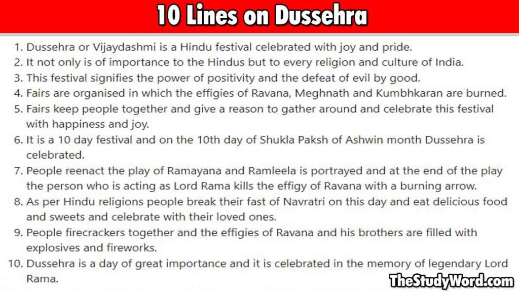 10 Lines Essay on Dussehra