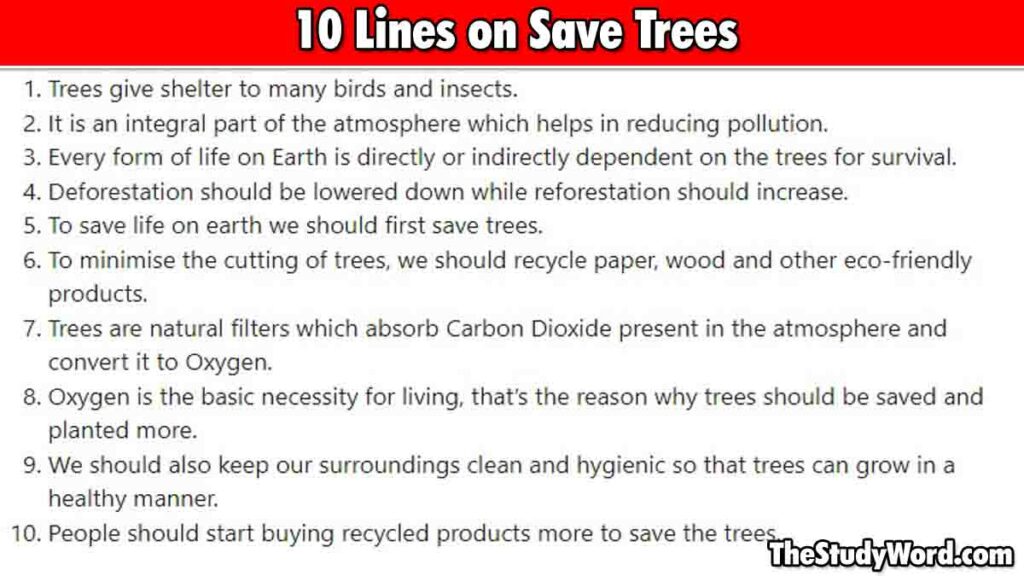 10 Lines Essay on Save Trees