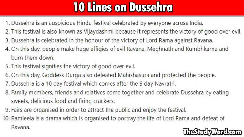 10 Lines on Dussehra Festival in English