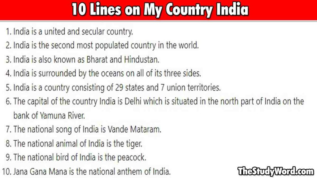 10 Lines on My Country India
