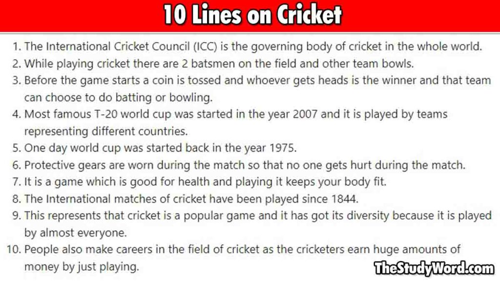 Few Line Essay on Cricket