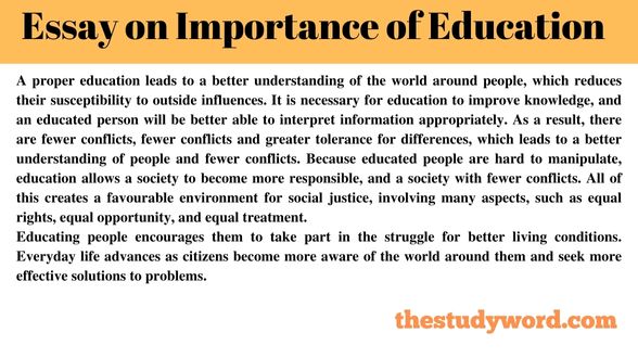 essay on importance of education class 7th