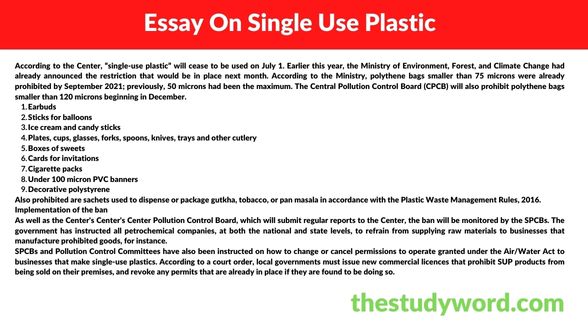 Essay On Single Use Plastic