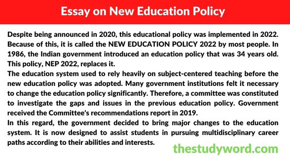 Essay on New Education Policy