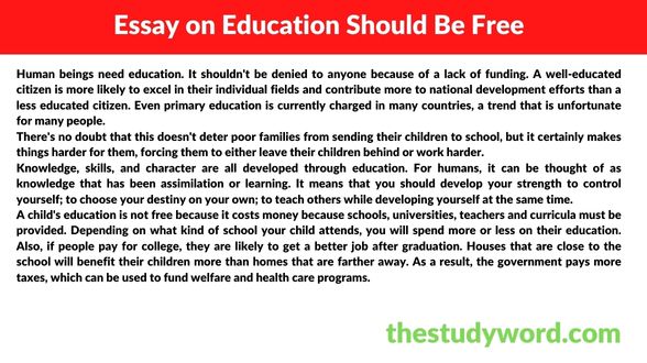 Essay on Education Should Be Free