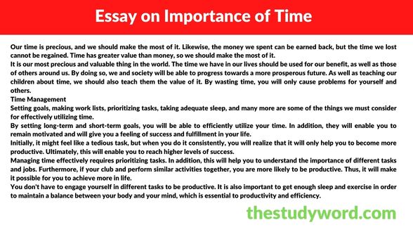 the value of time essay 250 words