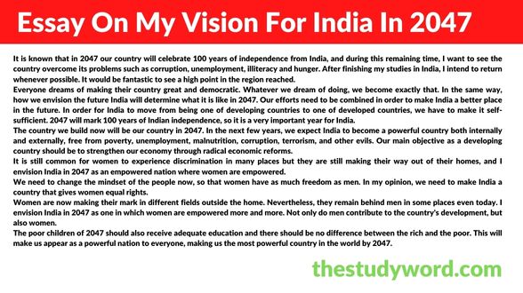 Essay on My 2047 India Perspective