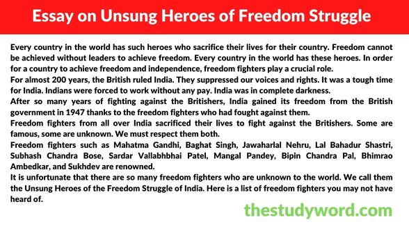 Essay on Unsung Heroes of Freedom Struggle